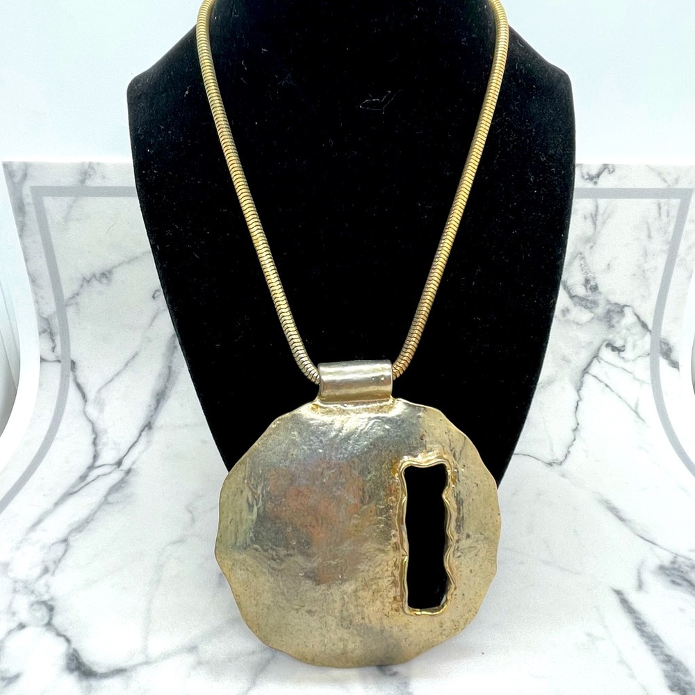 Dolce Vita Necklace Brutalist Pendant Large Statement Piece Discolored Metal